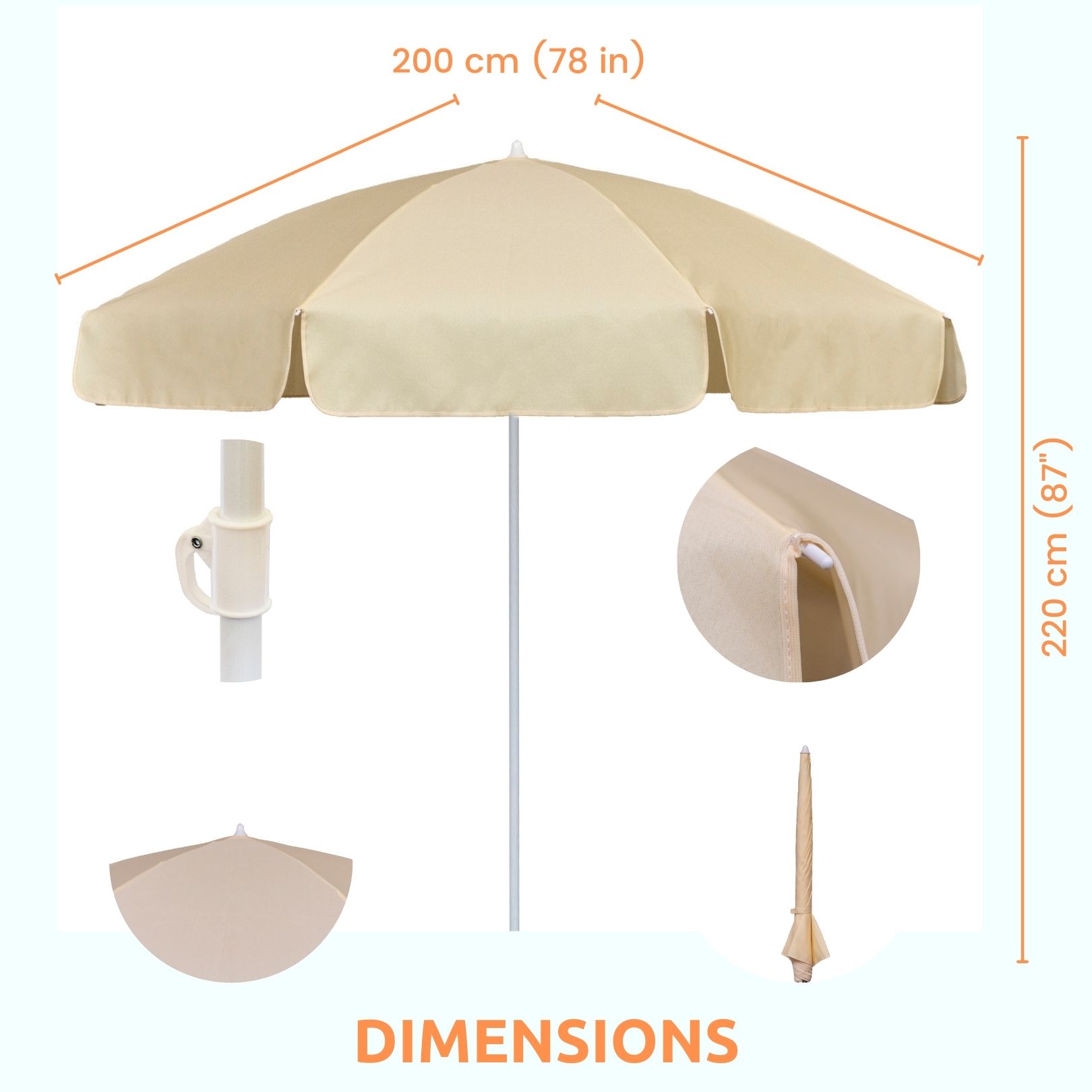 heuvel wedstrijd Gevoelig Garden & Beach Sun Umbrella - 2m - 5 colours - Height Adjust - Angle Tilt
